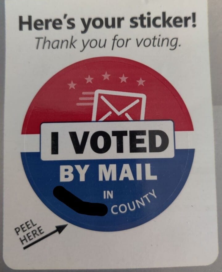 I voted by mail sticker from a Florida mail ballot.